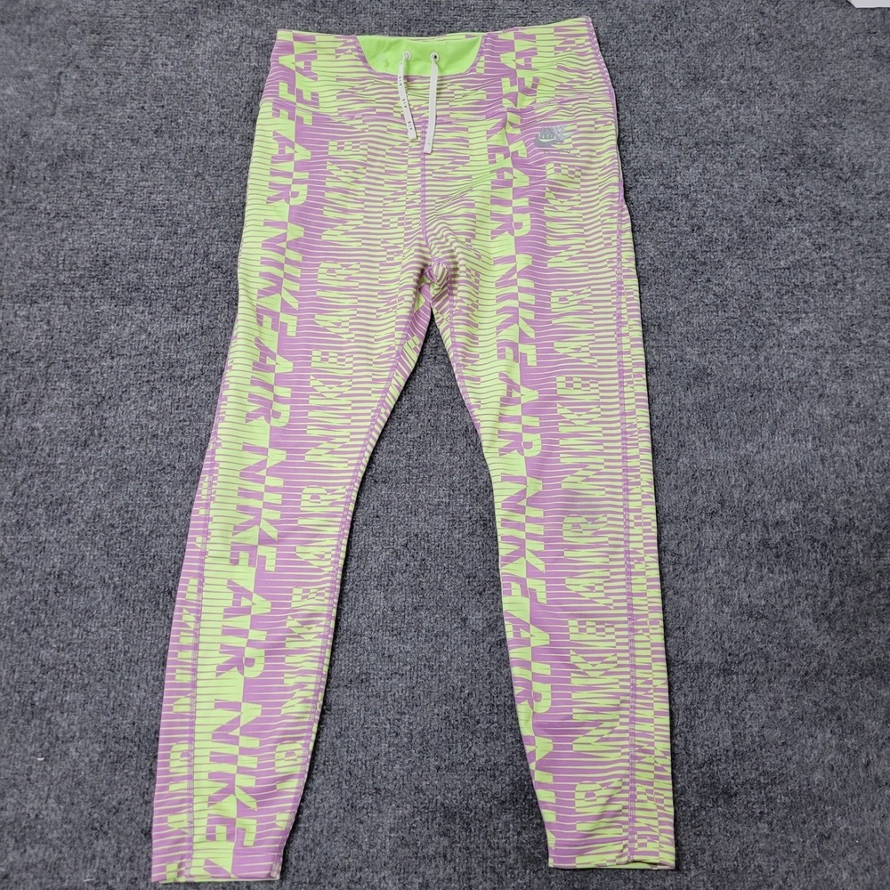Nike Leggings Womens Size S Purple Lime Green Air Logo Print Athletic